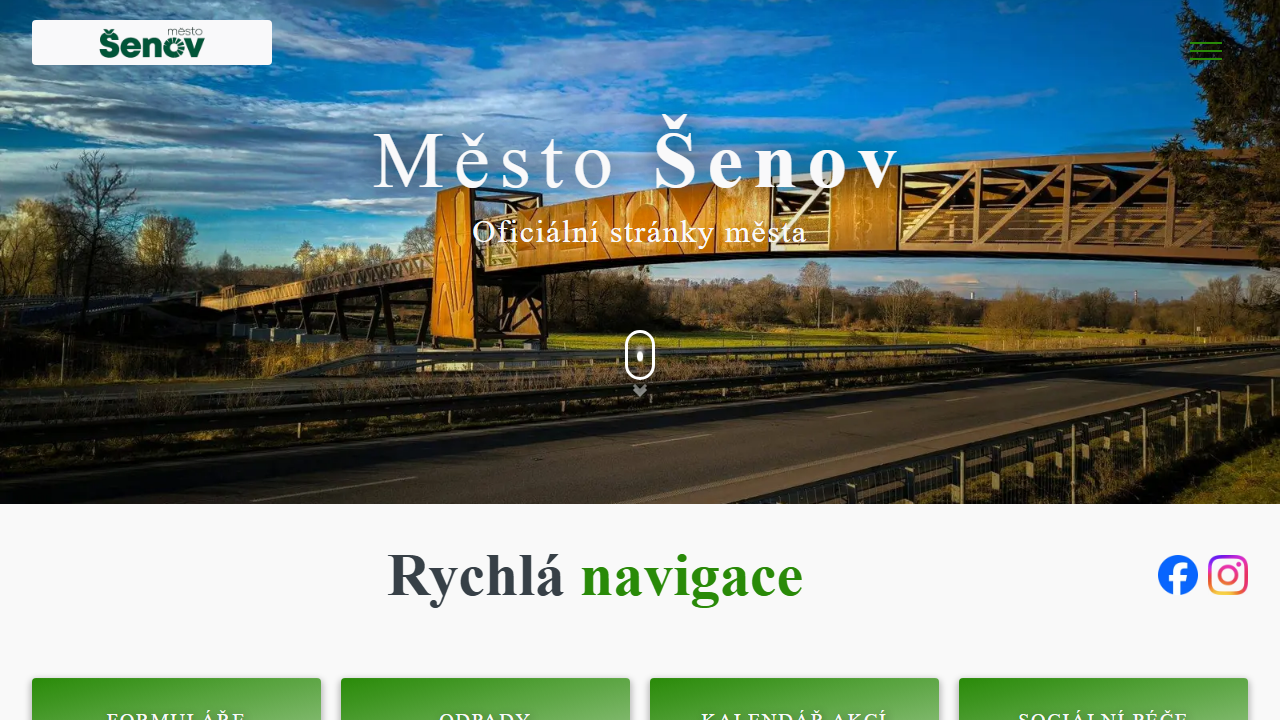 Úvodní obrazovka webu Města Šenov